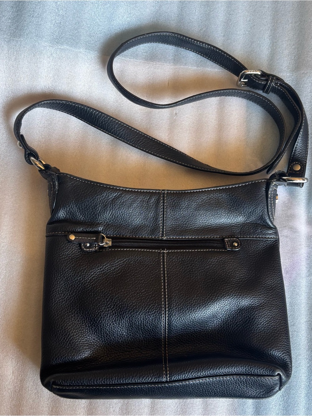 Tignanello Leather purse/ bag 9"X10" black lined pebble leather. Lots of storage